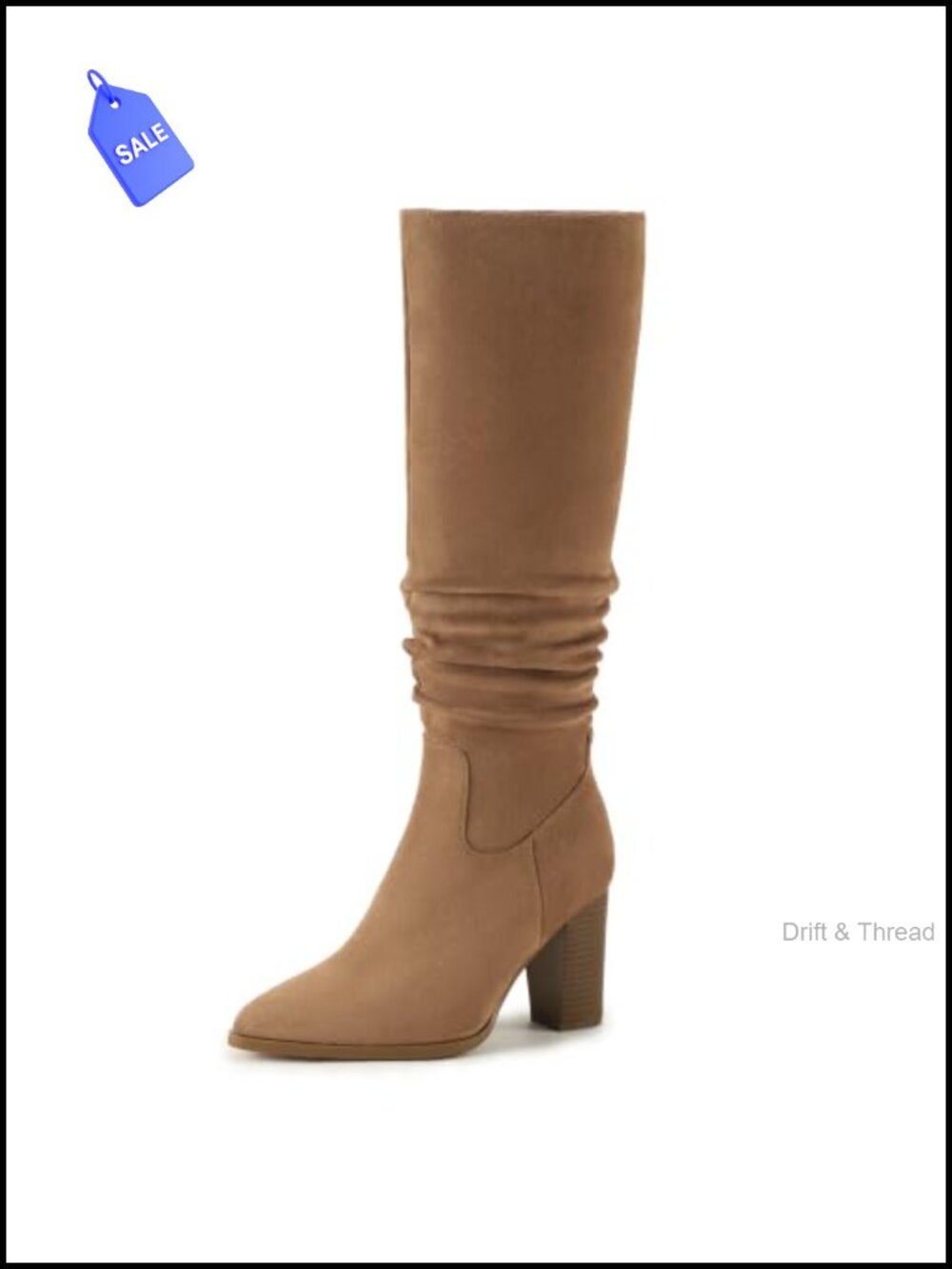 Faux Suede Knee High Slouchy Boots Block Heel Pointed Toe Tall Boots